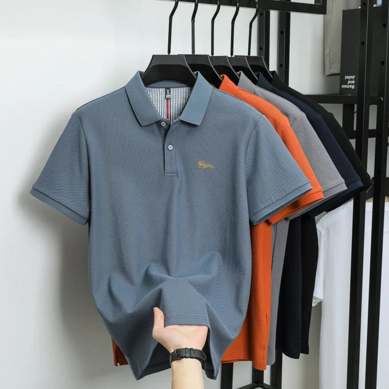 Men's polo shirt, made of pure cotton, breathable and comfortable, featuring a business casual style with a simple design and em