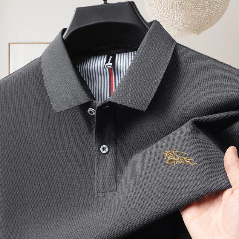 Men's polo shirt, made of pure cotton, breathable and comfortable, featuring a business casual style with a simple design and em