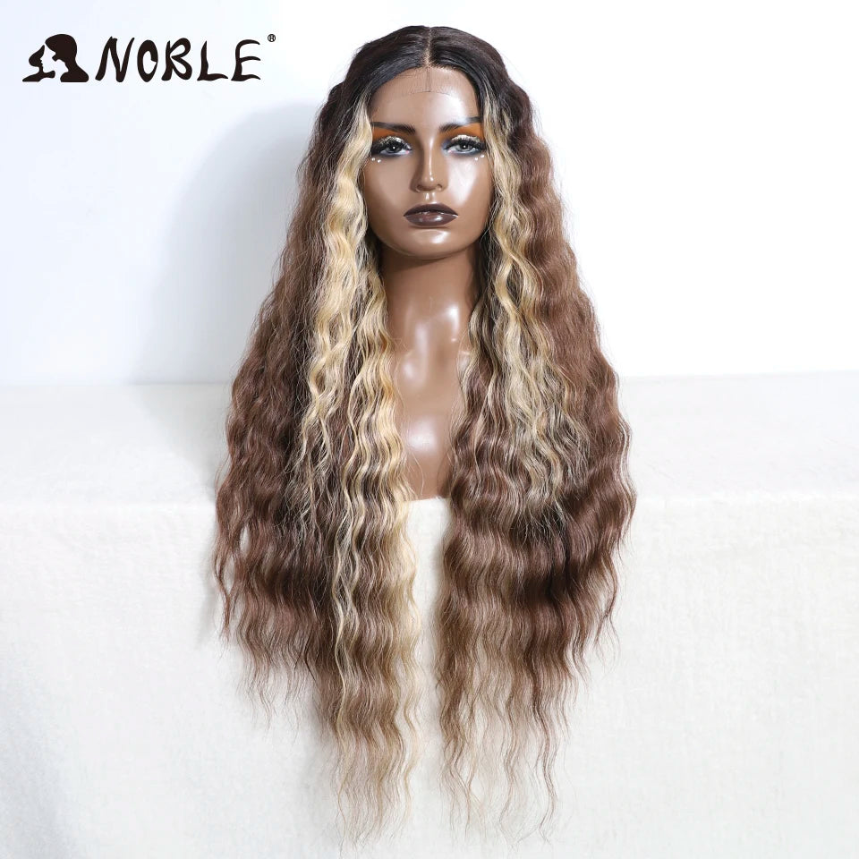 Noble Synthetic Lace Front Wig 30Inch Long Wavy Lace Wig Cosplay Ombre Blonde Wig Synthetic Lace Wig Wigs For Women Lace Wig