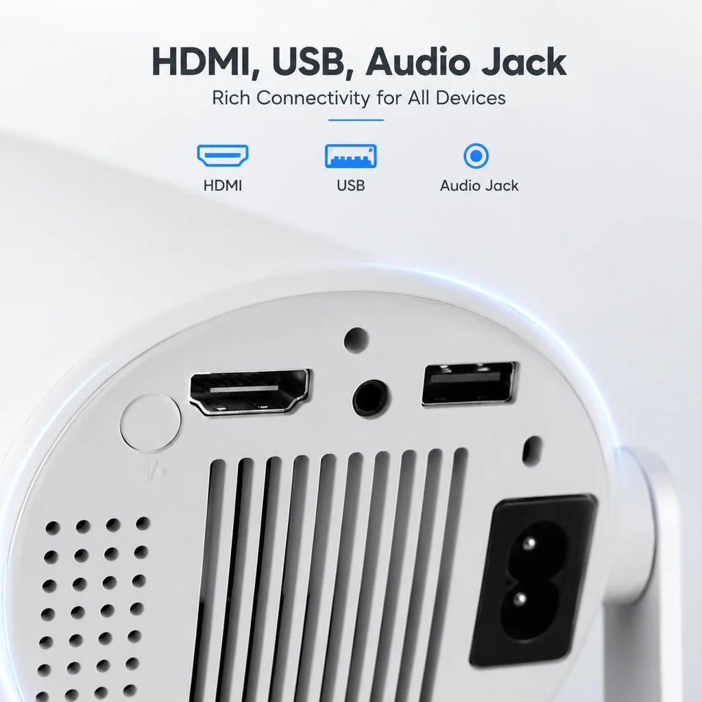 Mini Projector Android TV 11 WiFi 6 Bluetooth 5.2 720P Native 4K Supported 180 Rotation Portable Home Theater