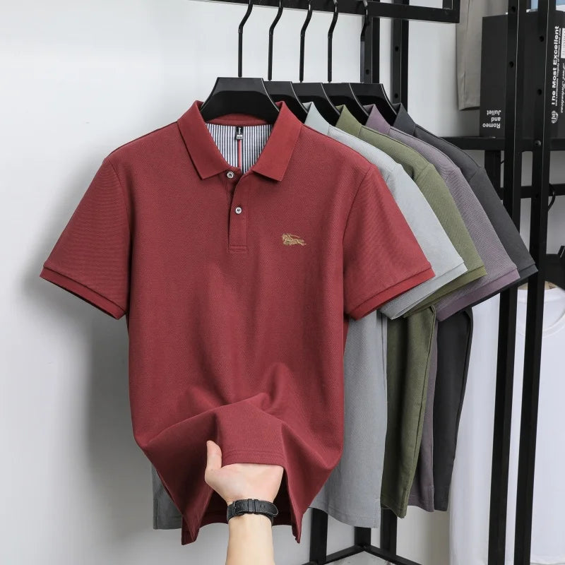 Men's polo shirt, made of pure cotton, breathable and comfortable, featuring a business casual style with a simple design and em
