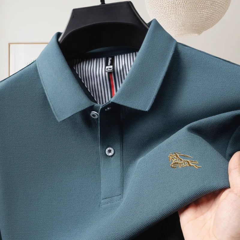Men's polo shirt, made of pure cotton, breathable and comfortable, featuring a business casual style with a simple design and em