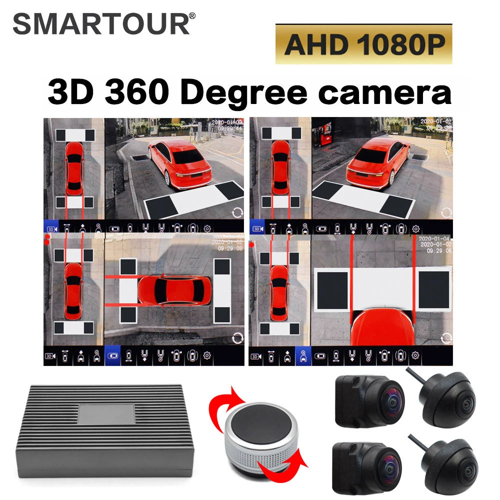 Smartour 2024 New AHD 1080P 3D/2D 360 Degree HD Bird View System Camera Car Parking Surround View 4CH Video Recorder DVR Monitor