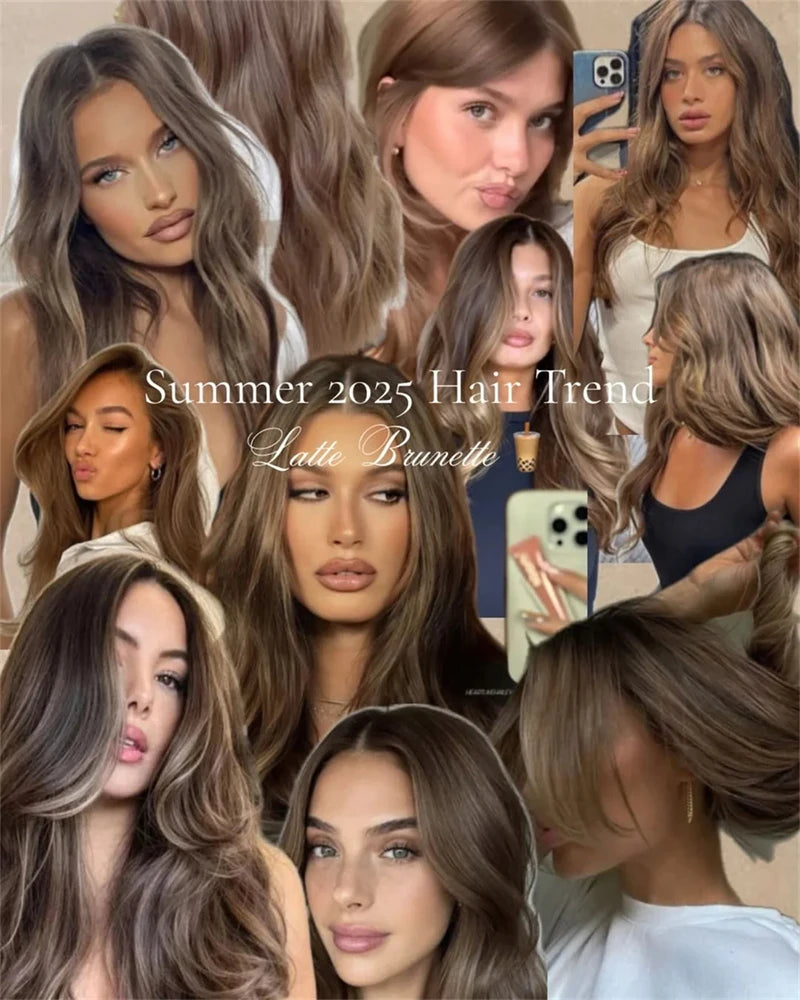 Luxury Women Glueless Lace Wig Natural Loose Wave Synthetic Wig Futura Soft Fibre Wigs Ash Brown with Blonde Highlights Wig Sale