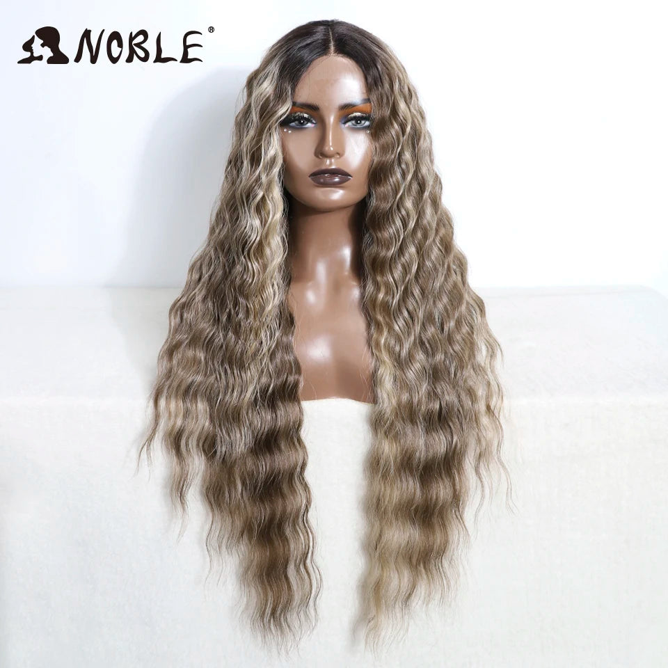 Noble Synthetic Lace Front Wig 30Inch Long Wavy Lace Wig Cosplay Ombre Blonde Wig Synthetic Lace Wig Wigs For Women Lace Wig