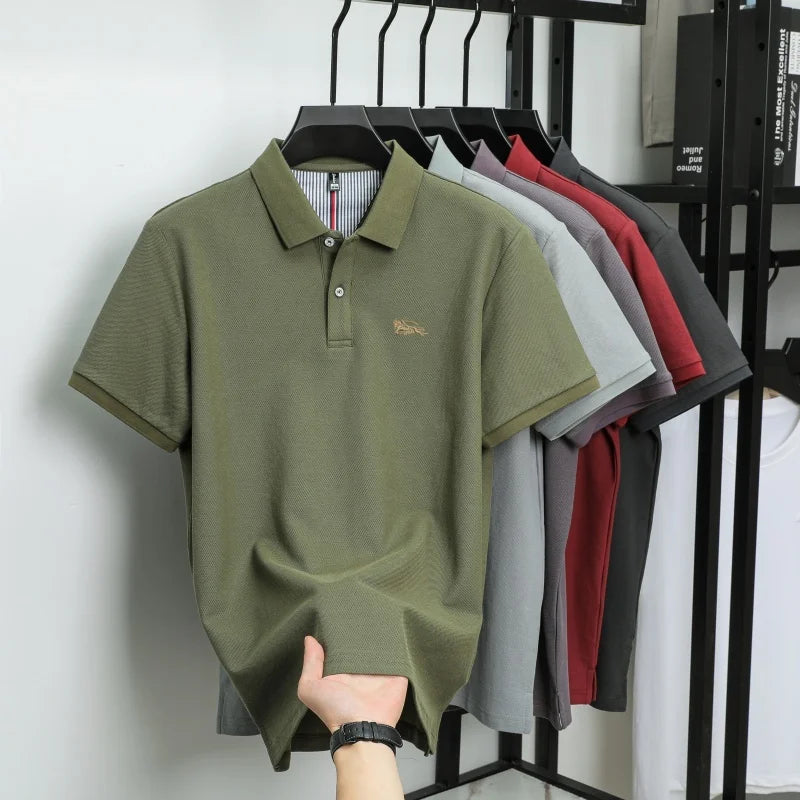 Men's polo shirt, made of pure cotton, breathable and comfortable, featuring a business casual style with a simple design and em