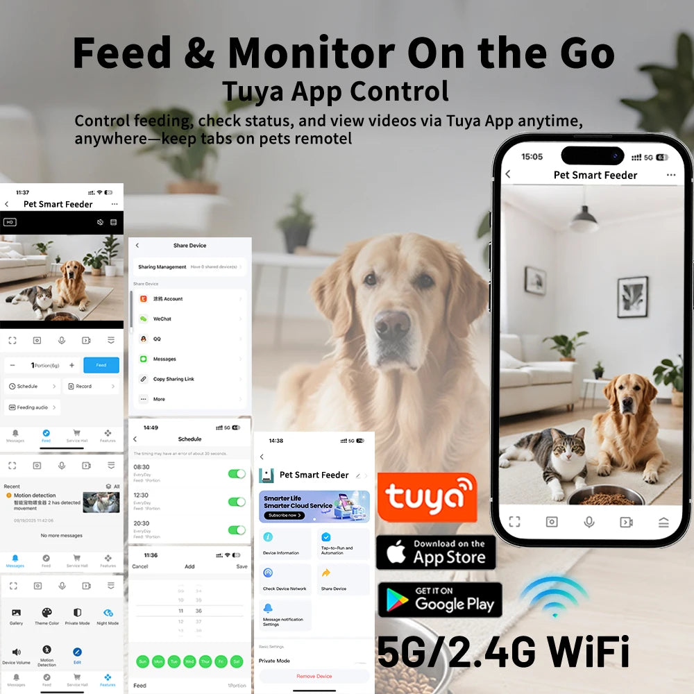 Smart Cat Feeder with 15CM Elevated Camera Tuya App Control for Busy Pet Owners FURPIPI Automatic Cats Dog Food Feeder Set