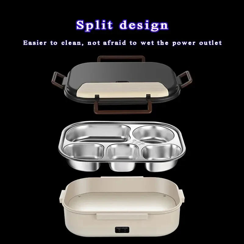 Electric Heated Lunch Boxes Stainless Steel Food Insulation Bento Lunch Box Home Portable Keep Warm Lunch Box with Storage Bag
