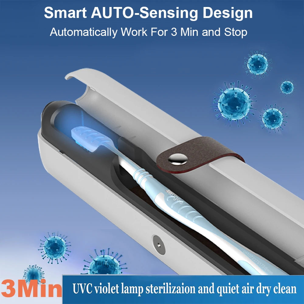 UV Toothbrush Sanitizer Case 99.9% High Efficient Sterilization Automatic UV Disinfection Mini Travel Toothbrush Cleaner Holder