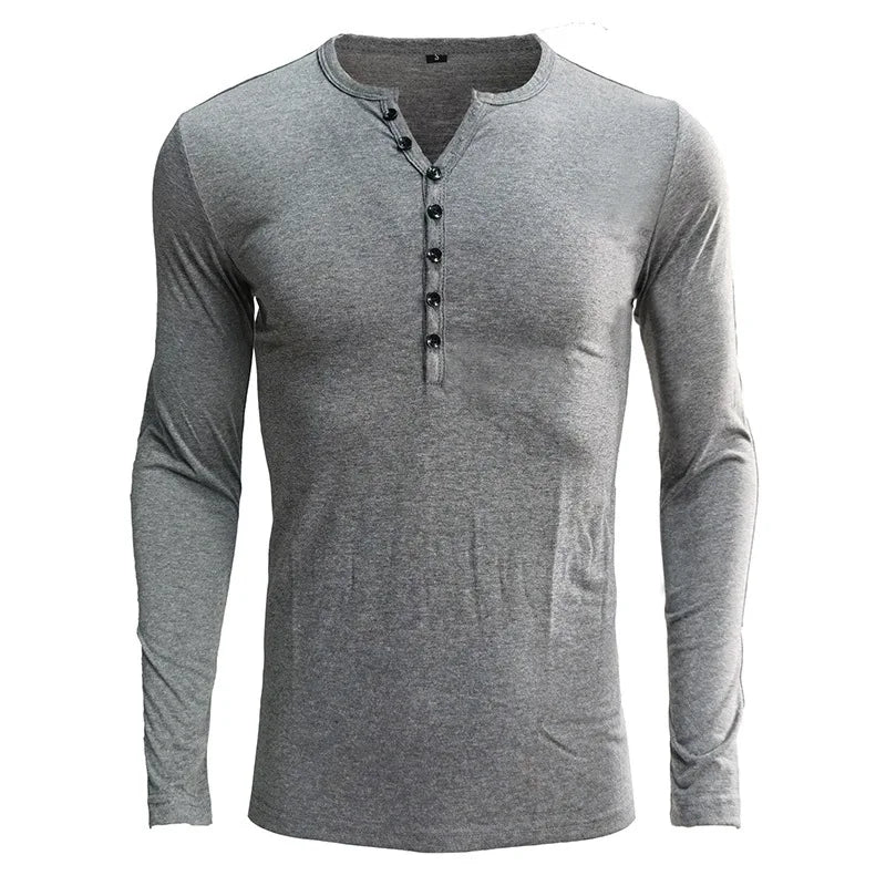 Men's POLO Shirt Casual Light Solid Color Button V-neck Slim-Fit Home Comfortable Long-Sleeved Pullover Base Tops