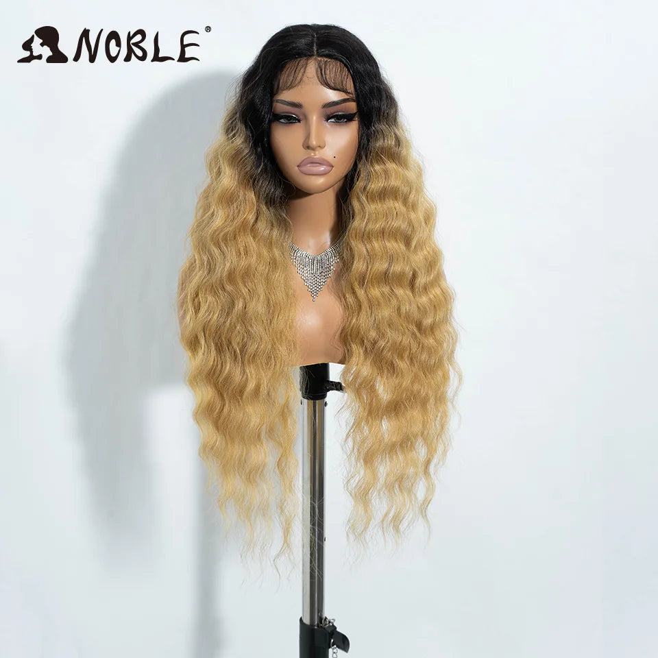Noble Synthetic Lace Front Wig 30Inch Long Wavy Lace Wig Cosplay Ombre Blonde Wig Synthetic Lace Wig Wigs For Women Lace Wig