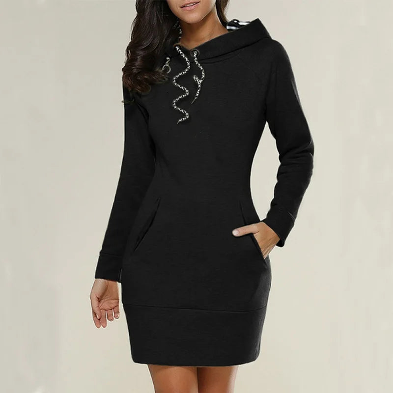 Women Sweater Dress Long Sleeve Hoodie Dress Autumn Winter Casual Slim Sweater Hoodies Dress
