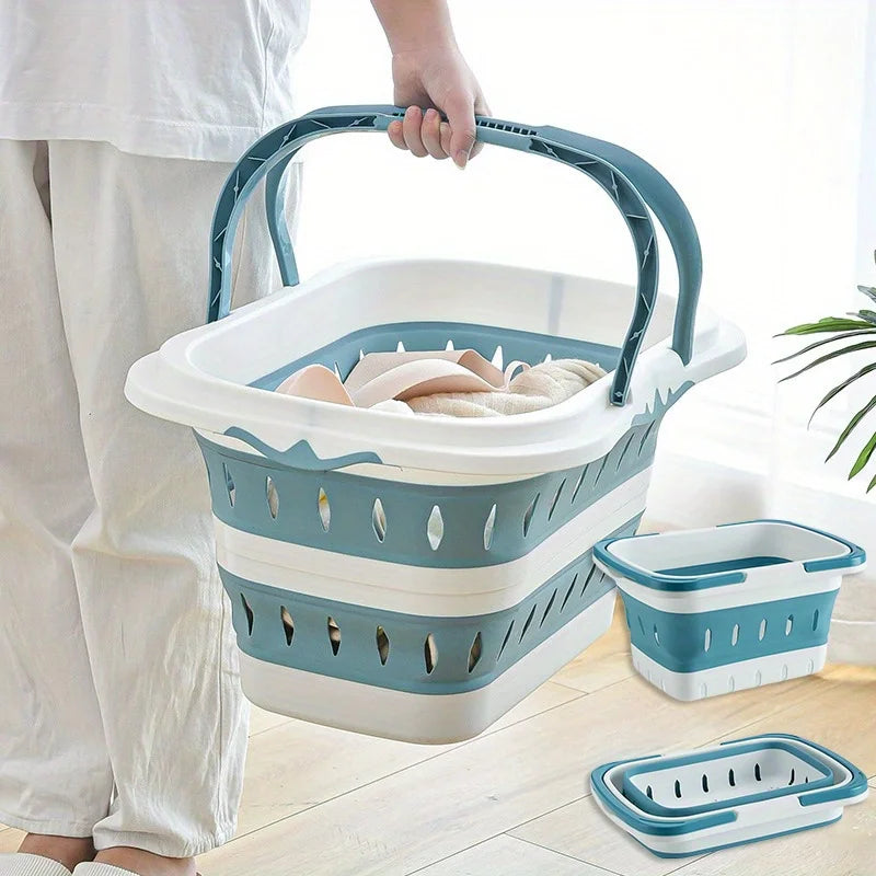 Foldable Collapsible Handled Laundry Basket Ellipse Oval Tub- Portable Washing Tub Space Saving Laundry Containers