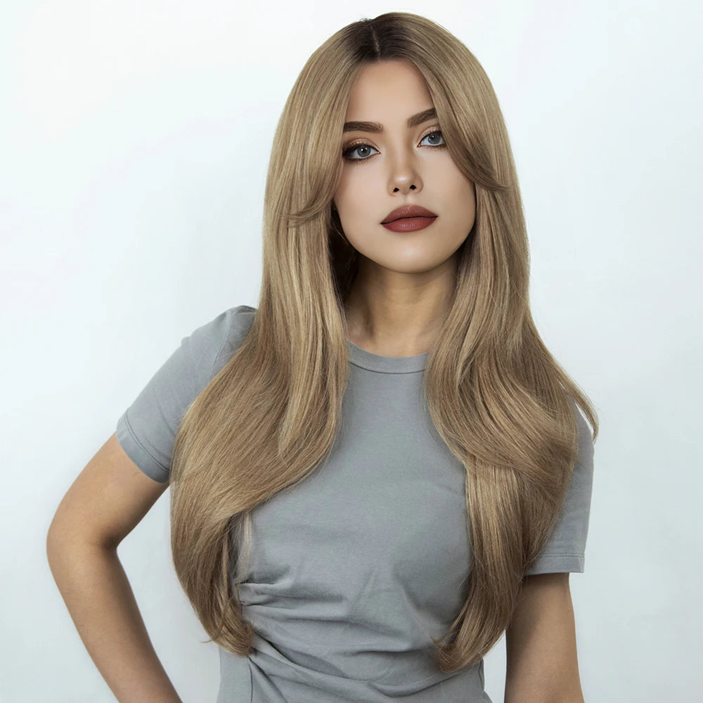 Synthetic Lace Front Wig 26" Straight layered Ombre lace Wig Cosplay part Wig Blonde Wigs For Women Lace Wig synthetic Lace Wig