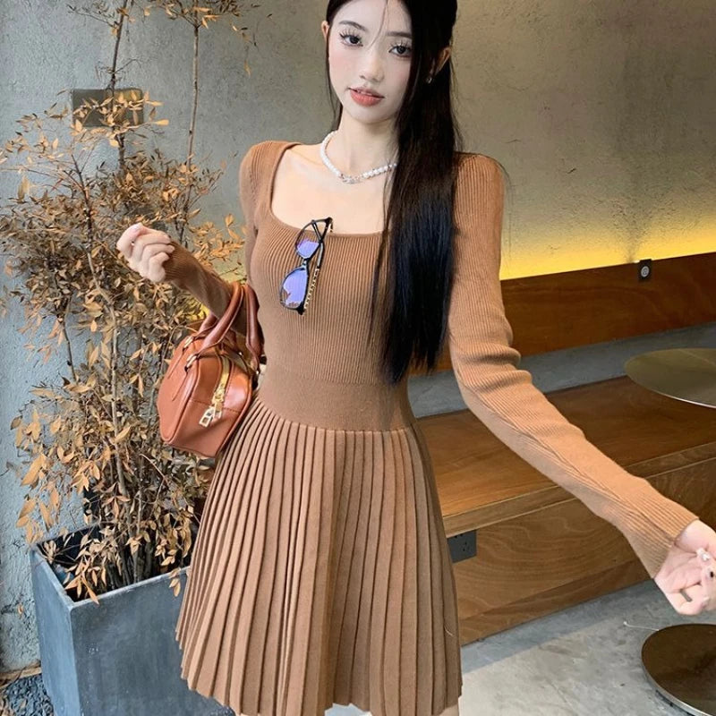 Bodycon Woman Knitted Dress New In Casual Retro Deals Korean Harajuku Comfortable Essential Pleated Crochet Dresses For Women