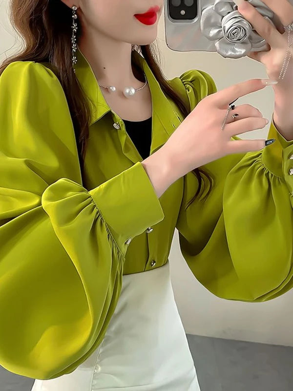 Retro Elegant Women's Long Sleeve Shirt Spring Autumn New Design  Fashionable Top  Collar Loose Fit UV Protection