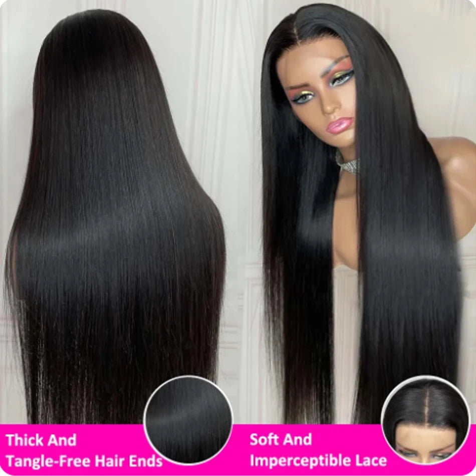 Glueless HD Transparent Wig Human Hair Brazilian Straight 13X4 Lace Frontal 34 Inch Wear And Go Ready to Wear 180% For Women