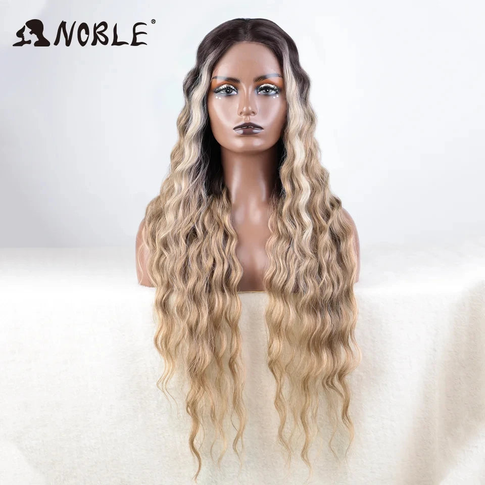 Noble Synthetic Lace Front Wig 30Inch Long Wavy Lace Wig Cosplay Ombre Blonde Wig Synthetic Lace Wig Wigs For Women Lace Wig