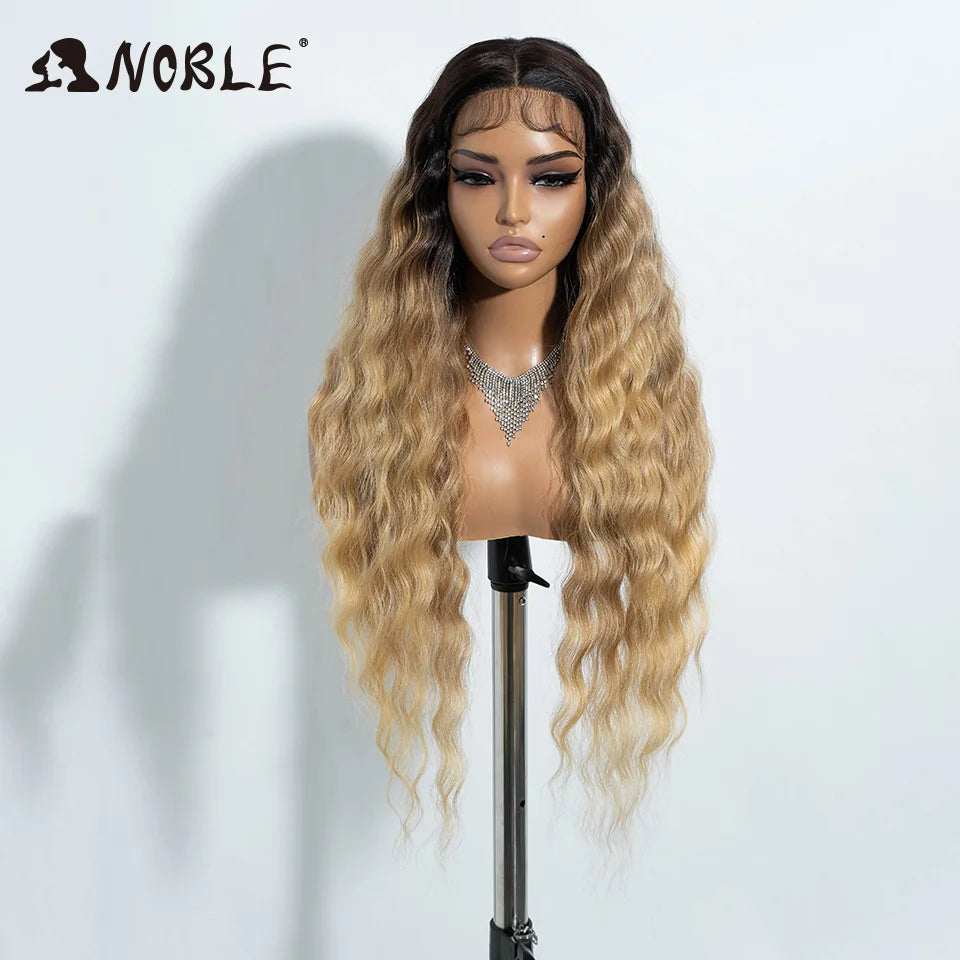 Noble Synthetic Lace Front Wig 30Inch Long Wavy Lace Wig Cosplay Ombre Blonde Wig Synthetic Lace Wig Wigs For Women Lace Wig