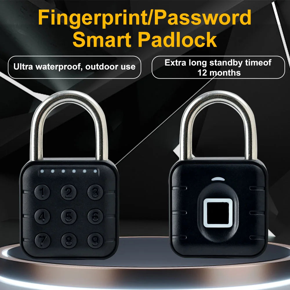 Smart Pad Lock Fingerprint Padlock Cabinet Lock Dormitory Anti-Theft Lock USB Rechargeable Security Keyless Lock Smart Padlock