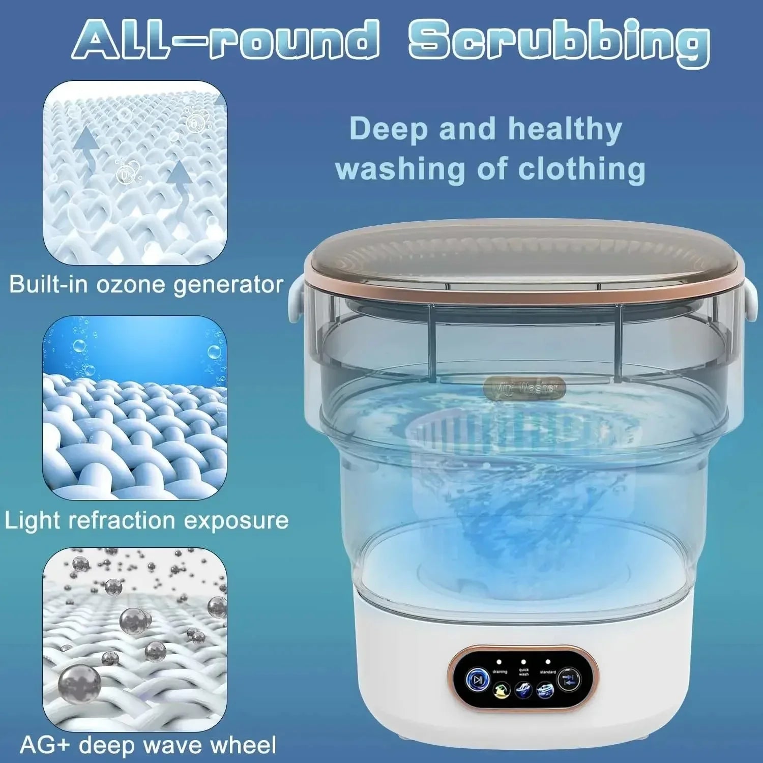 Mini Portable Washer Foldable 15L High-Capacity Spin Basket for Underwear Pants & Socks with Hidden Drainage Pipe
