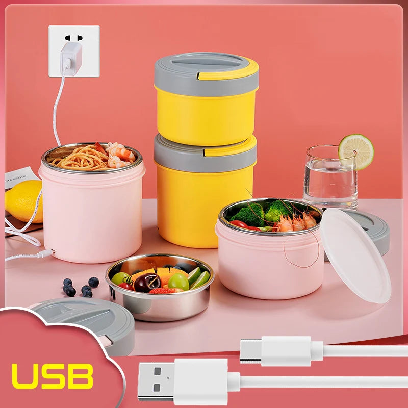 Electric Heated Lunch Box USB 1.2L Thermal Stainless Steel Bento Box 5V 12V 24V Car School Food Warmer Heating Container Heater