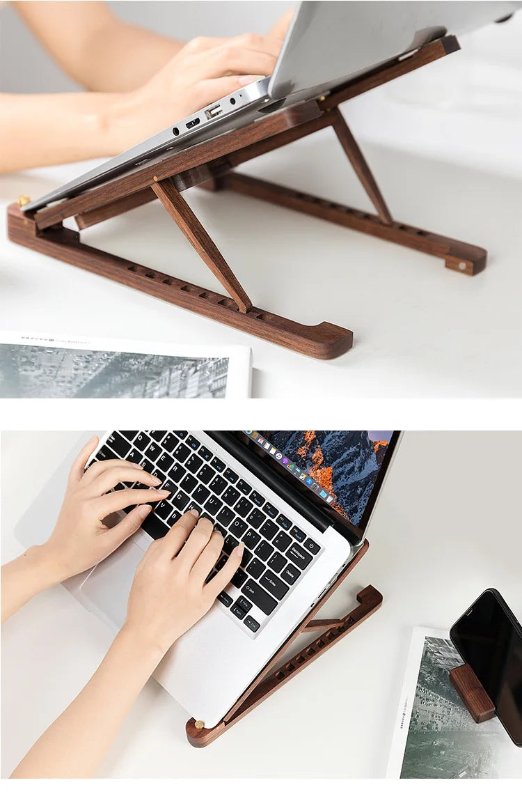 Portable Laptop Stand Wood Laptop Holder Riser Computer Tablet Stand 8 Angles Adjustable Foldable Desktop Cooling Base Holder
