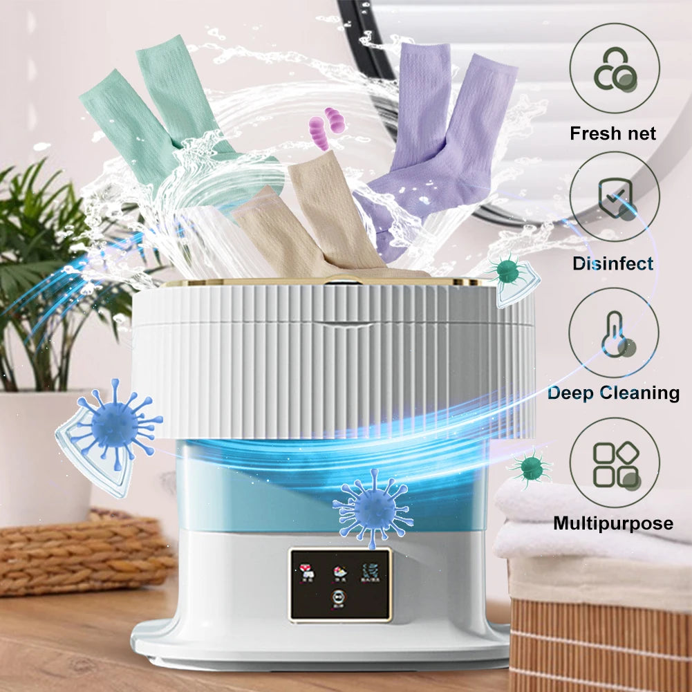 Foldable Camping Washing Machine 11.5L Portable Small Mobile Washing Machine with Spin Dryer for Socks Underwear Baby Clothes