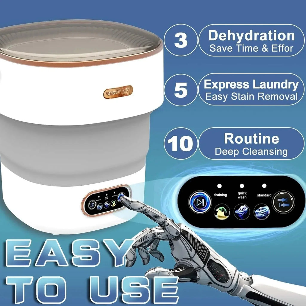 Mini Portable Washer Foldable 15L High-Capacity Spin Basket for Underwear Pants & Socks with Hidden Drainage Pipe