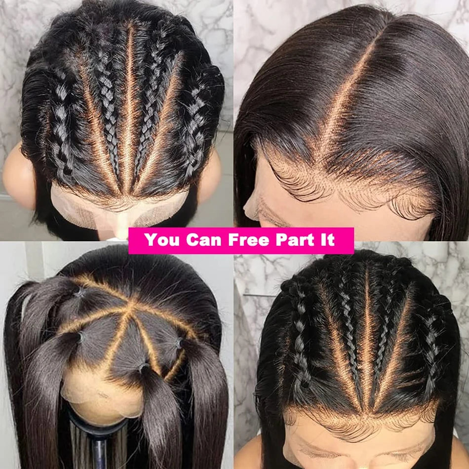 Glueless HD Transparent Wig Human Hair Brazilian Straight 13X4 Lace Frontal 34 Inch Wear And Go Ready to Wear 180% For Women