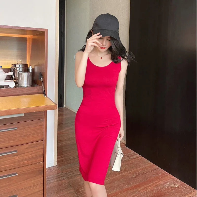 Women's Mini Dress Summer Tank Dress Crew Neck Sleeveless Bodycon Mini Dresses