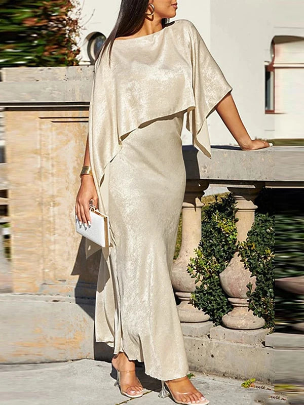 Modigirl Women Luxury Evening Prom Maxi Dress 2025 Summer Elegant Shiny Cape Asymmterical Batwing Sleeves Long Dresses Autumn