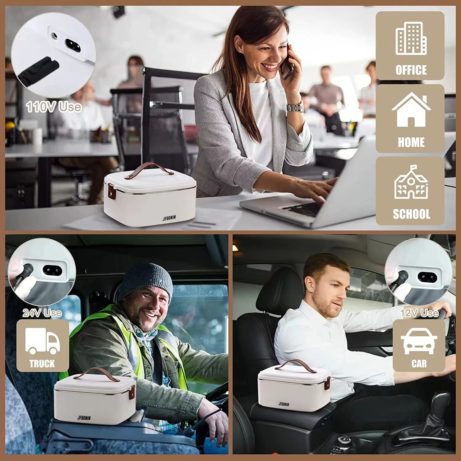 Car & Office Dual-use Electric Heating Lunch Box, Portable Insulated Bento Container