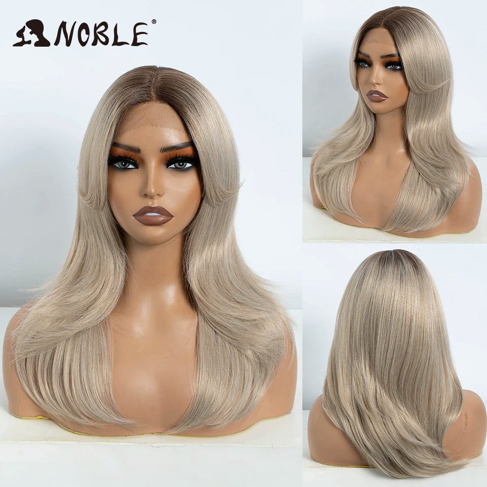 Noble Synthetic Lace Front Wig Long Straight Ombre lace Wig Cosplay part Wig Blonde Wigs For Women Lace Wig synthetic Lace Wig