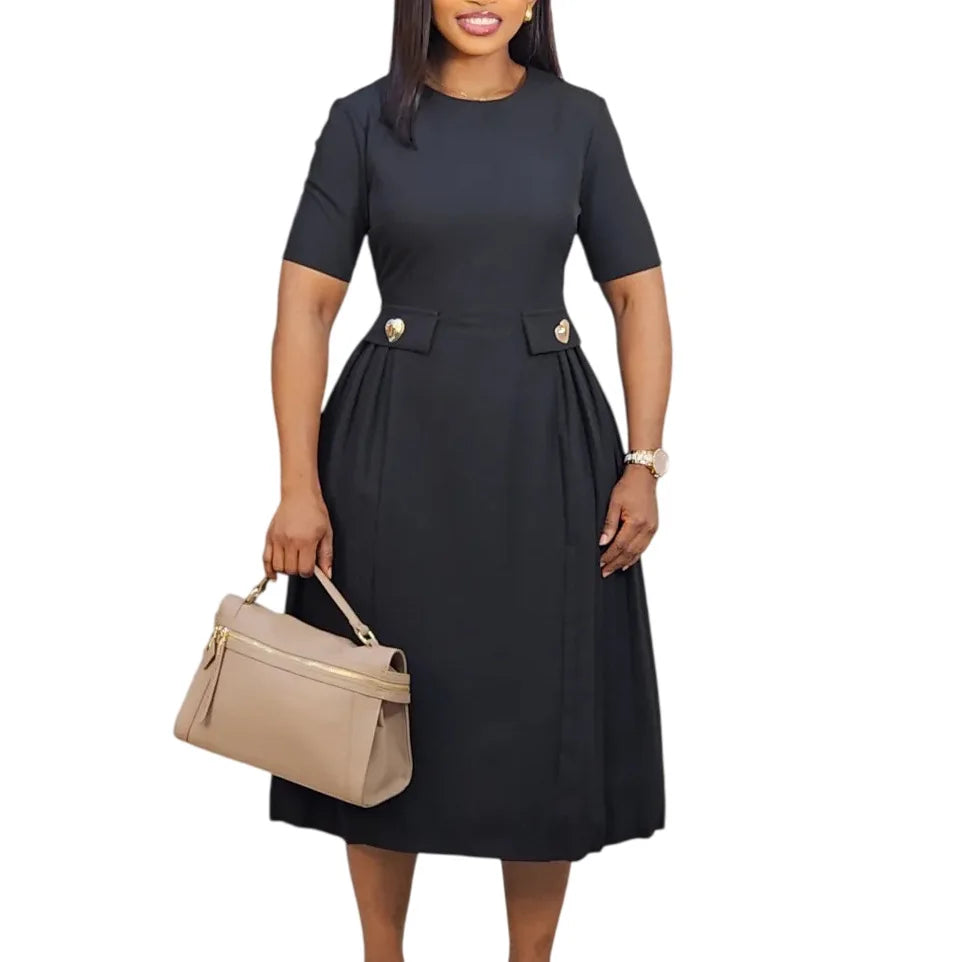 Elegant Women Party Dresses A Line with Waist Belt Three Quarter Sleeves Classy Office Ladies Wedding Guest Gowns Female