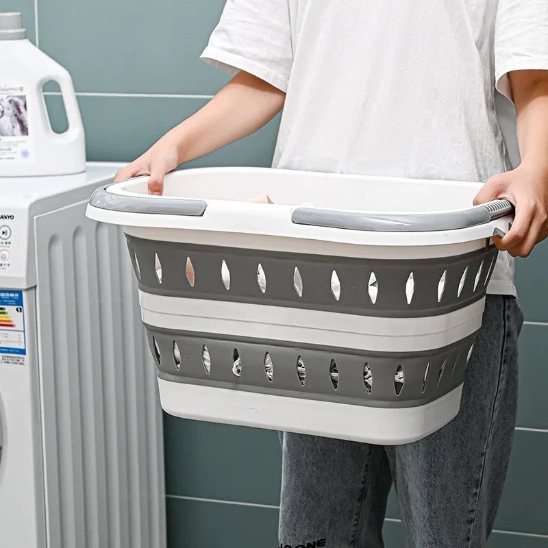 Foldable Collapsible Handled Laundry Basket Ellipse Oval Tub- Portable Washing Tub Space Saving Laundry Containers