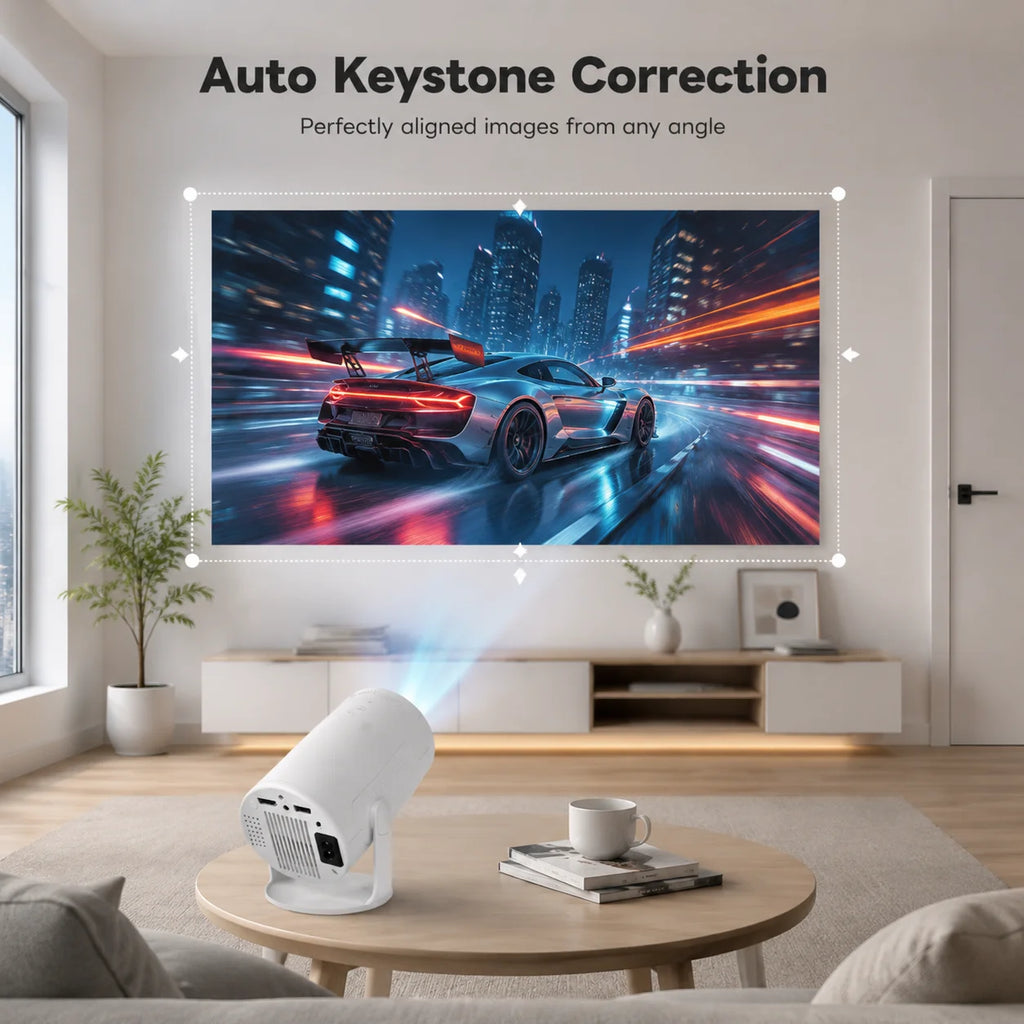 Mini Projector Android TV 11 WiFi 6 Bluetooth 5.2 720P Native 4K Supported 180 Rotation Portable Home Theater