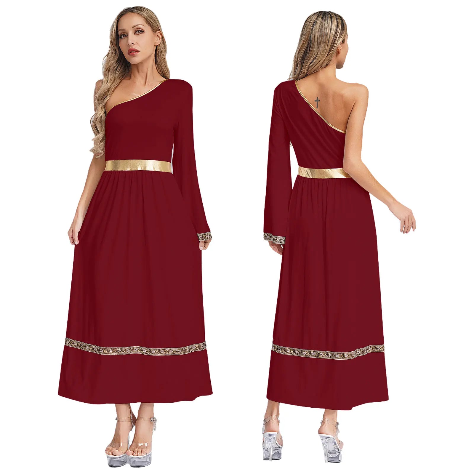 Women One Shoulder Ancient Greek Toga Robe Dress Halloween Party Roman Grecian Goddesses Princess Queen Nobility Cosplay Costume
