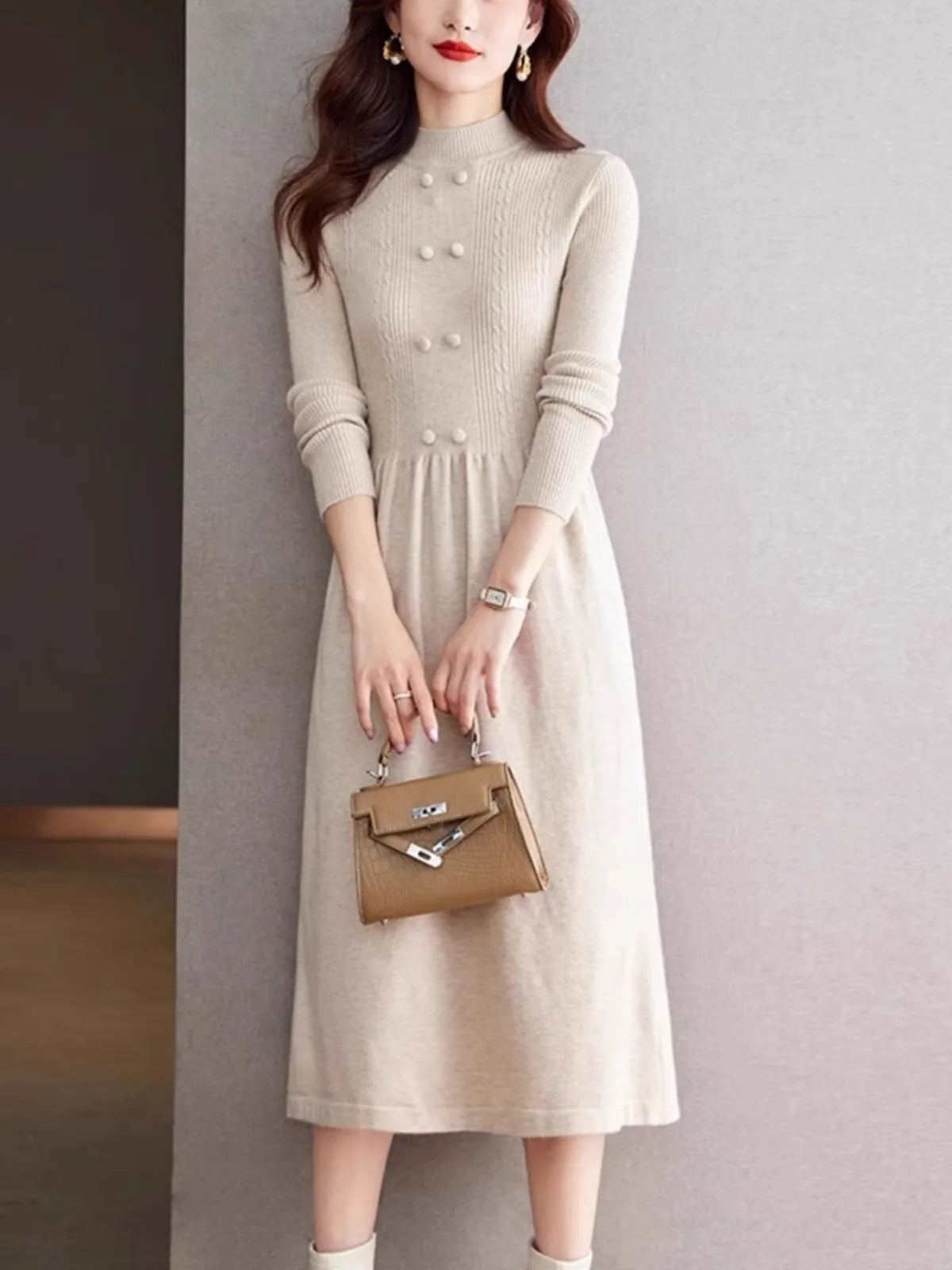 New Vintage Woolen Sweater Dress For Women Middle-long Pullover Fall Winter Clothes Woman Top Bottom Wear Pull Femme Knitwear