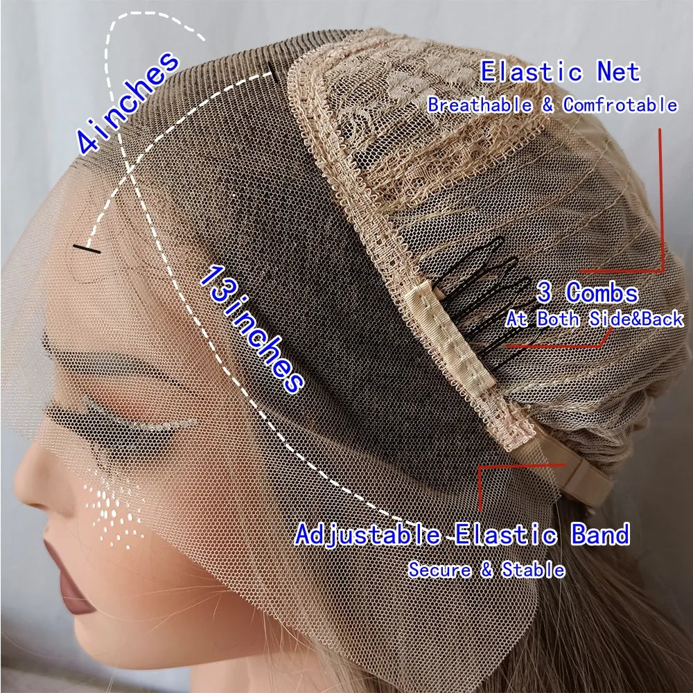 Fashion Lace Front Wig 13x4 Dark Brown Blonde Highlights Glueless Transparent Synthetic Wig for Women 2026 Style Long Loose Wavy