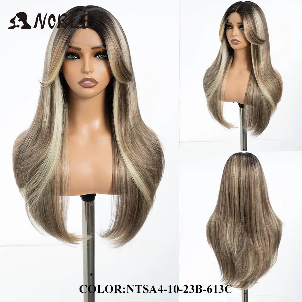 Noble Synthetic Lace Front Wig 26" Straight Ombre lace Wig  Cosplay White Wig Blonde Wigs For Women Lace Wig synthetic Lace Wig