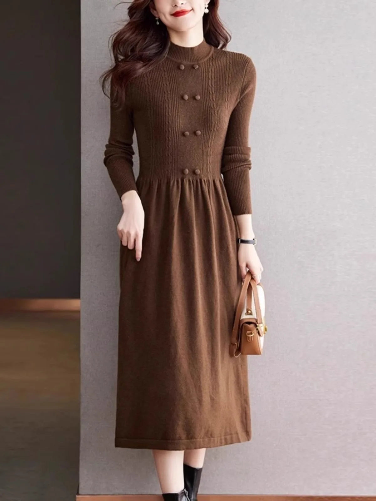 New Vintage Woolen Sweater Dress For Women Middle-long Pullover Fall Winter Clothes Woman Top Bottom Wear Pull Femme Knitwear