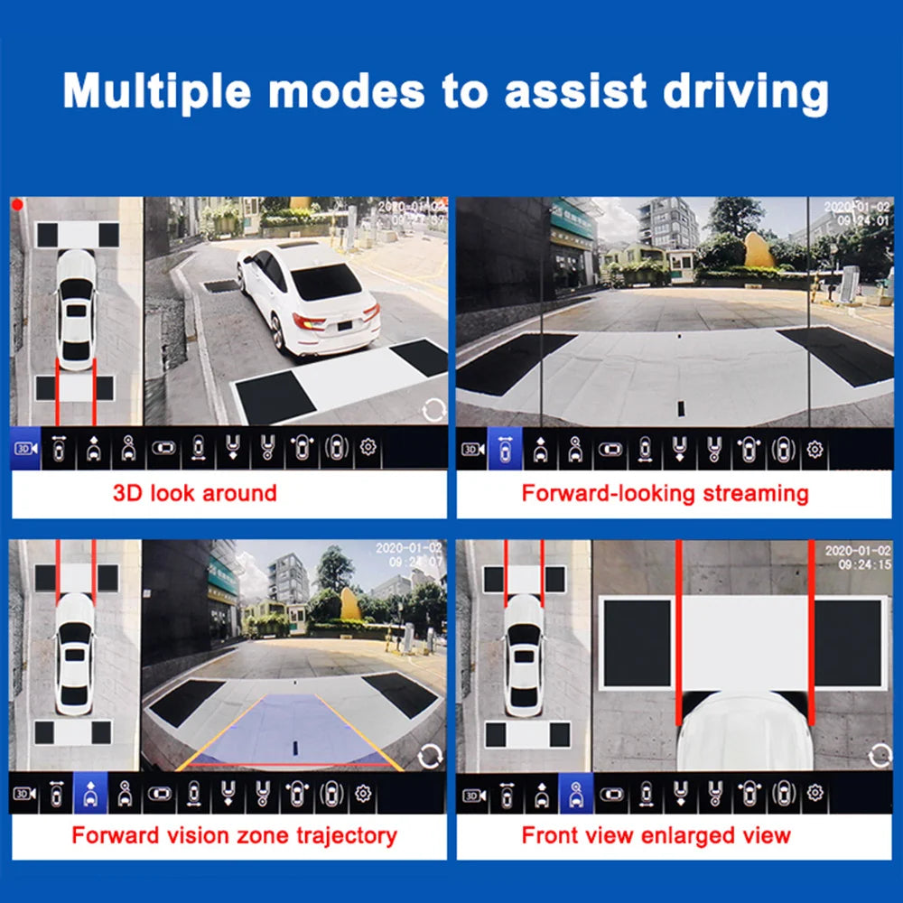 Smartour 2024 New AHD 1080P 3D/2D 360 Degree HD Bird View System Camera Car Parking Surround View 4CH Video Recorder DVR Monitor