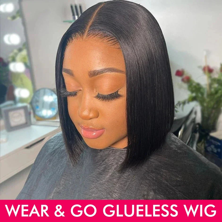 Wear and Go Glueless Wigs Human Hair PrePlucked Pre Cut 6x4 Straight Lace Closure Wigs Ready to Wear Wigs For Women 180 Density
