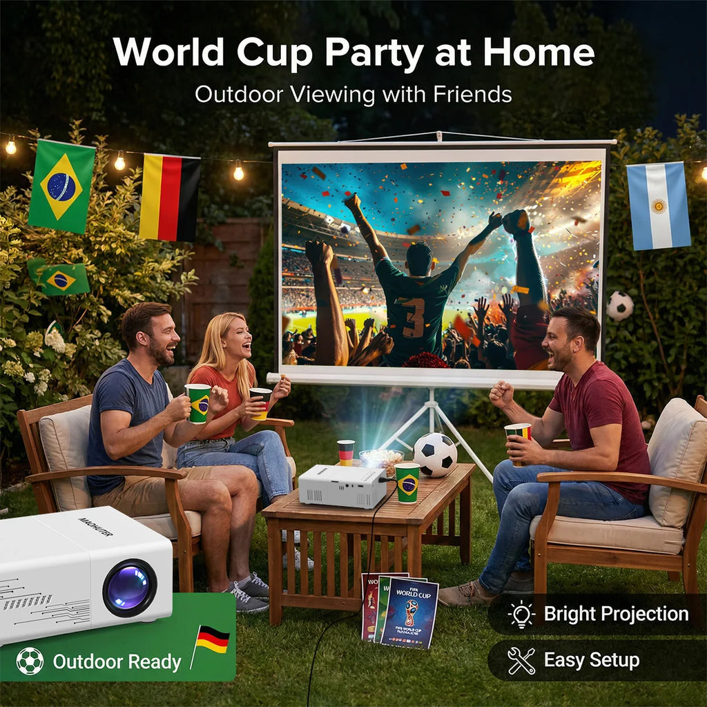 Mini Projector Supports 1080p, USB Power Supply, Outdoor Movies, High Contrast, 30-100 Inch Display, and Supports HDMI Input