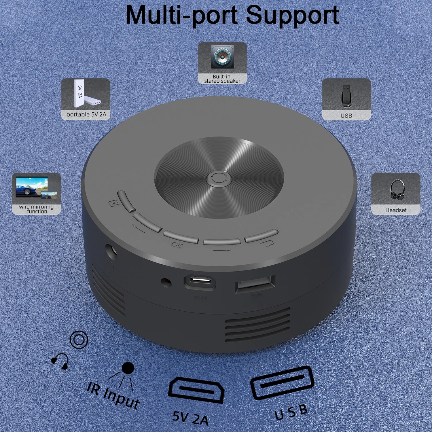 Mini circular projector YT200. High definition projector. Pocket projectors are convenient to carry.
