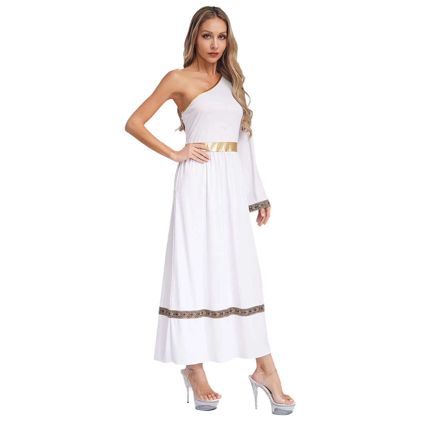Women One Shoulder Ancient Greek Toga Robe Dress Halloween Party Roman Grecian Goddesses Princess Queen Nobility Cosplay Costume
