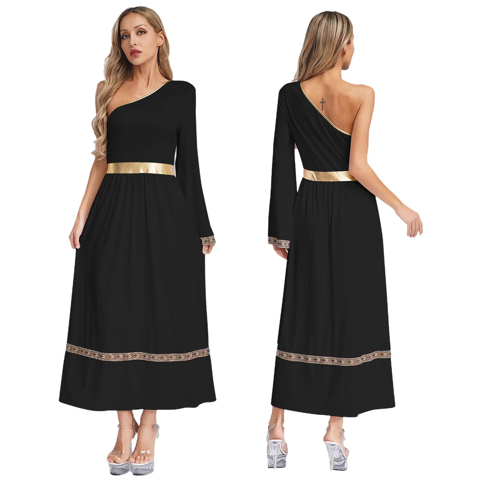Women One Shoulder Ancient Greek Toga Robe Dress Halloween Party Roman Grecian Goddesses Princess Queen Nobility Cosplay Costume