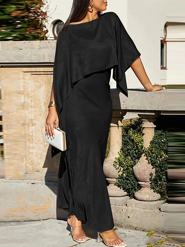 Modigirl Women Luxury Evening Prom Maxi Dress 2025 Summer Elegant Shiny Cape Asymmterical Batwing Sleeves Long Dresses Autumn
