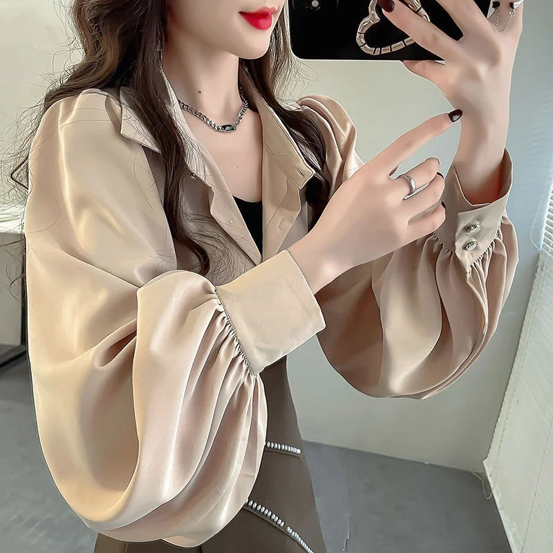 Retro Elegant Women's Long Sleeve Shirt Spring Autumn New Design  Fashionable Top  Collar Loose Fit UV Protection
